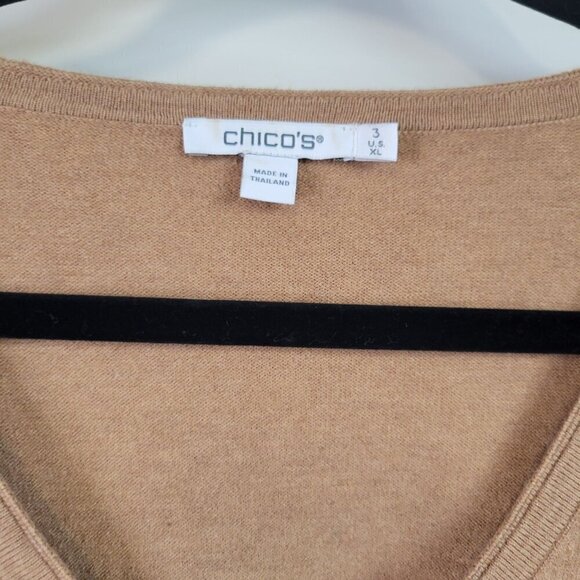 Chico's Women's Cashmere Blend Puffed Tiered Sleeve Detail Camel Sweater Size XL - Picture 3 of 13